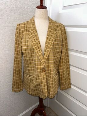 New, Liverpool Los Angeles Plaid Boyfriend One Button Long Sleeve Blazer Jacket